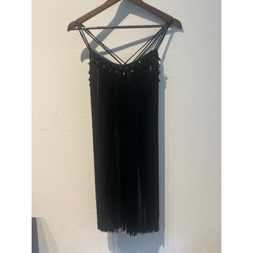 Vtg 1980s Jeanette For St. Martin Beaded Satin Fringe Swing Mini Dress Flapper‎